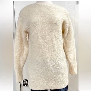 Theory Off-Shoulder Cozy Off The Shoulder Bouclé Sweater Cream Size SP